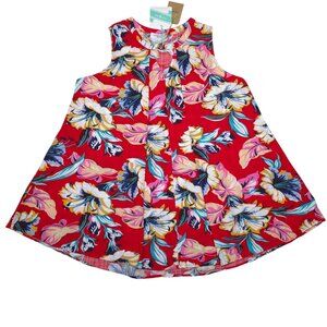 Umgee Red Floral Sleeveless Dress Womens Size Small Cotton Blend 30.5" Long